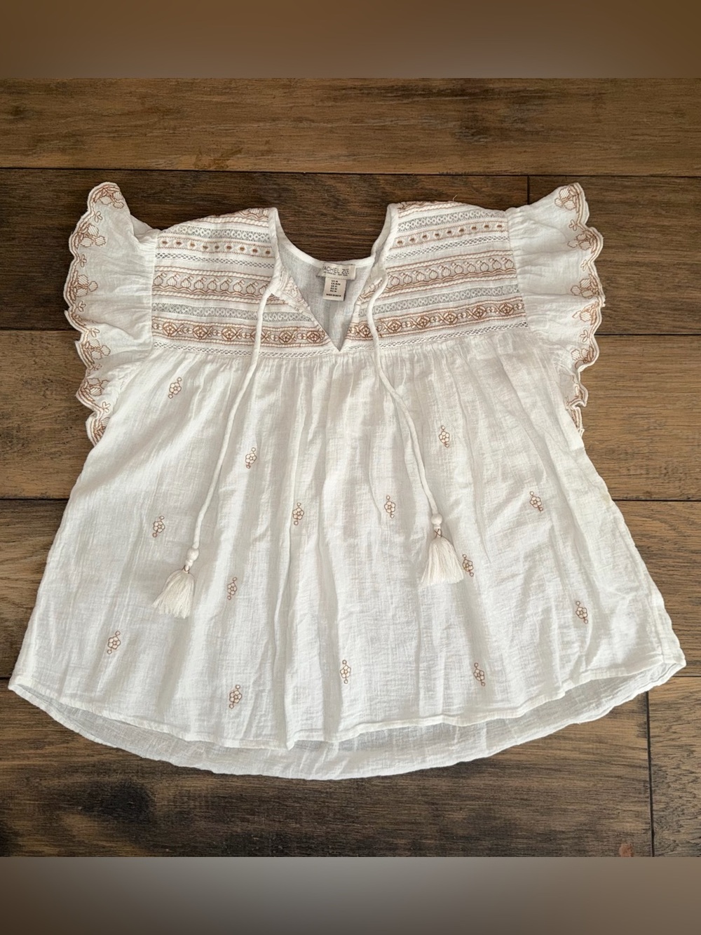 NWOT Rachel Zoe White Embroidered Flutter Sleeve Peasant Top sz M Boho